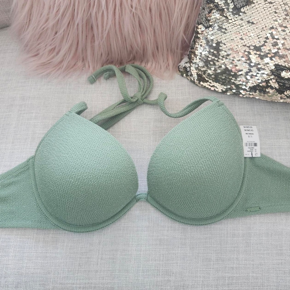 Green Victoria's Secret Push Up Bikini Top New With Tags Size L